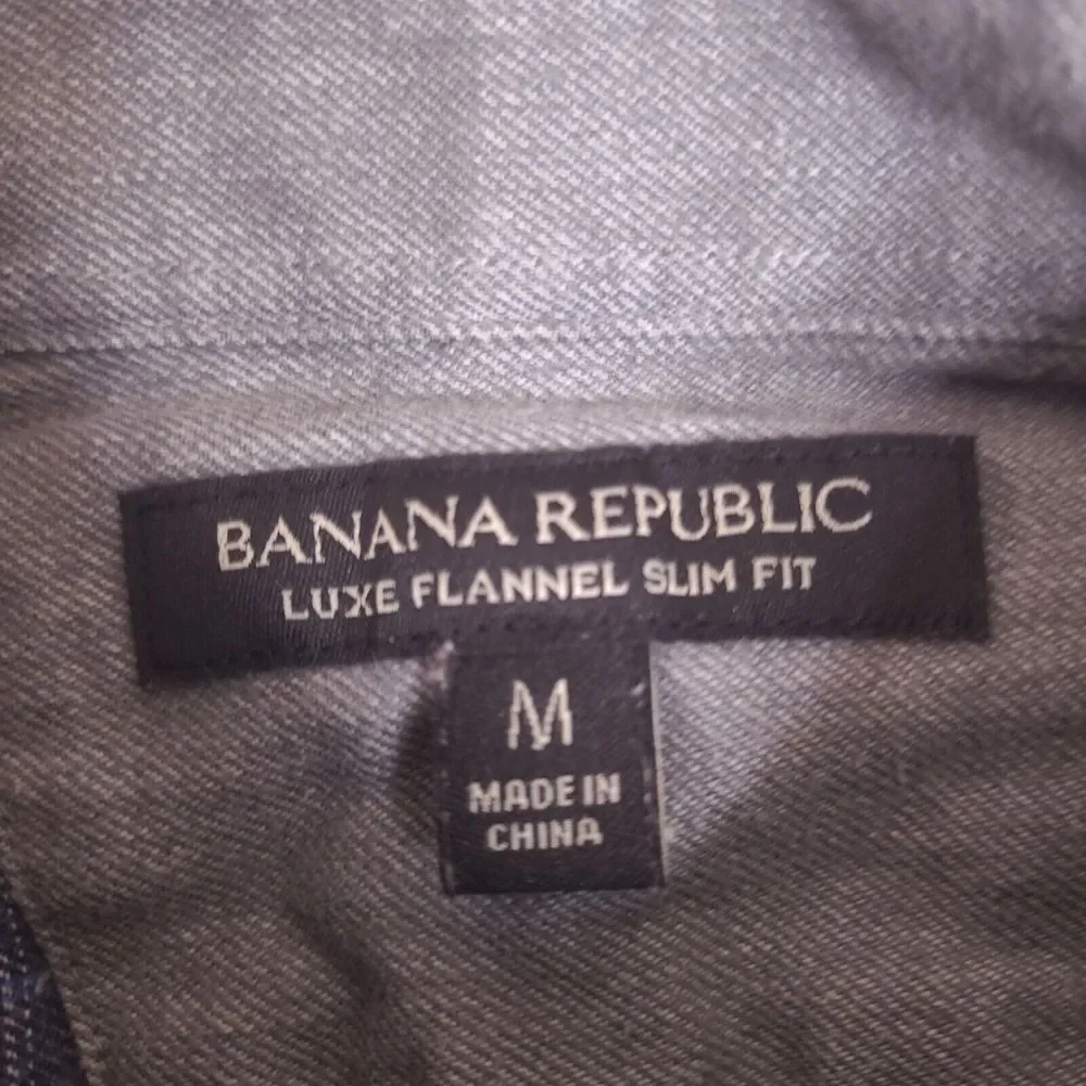 Banana Republic Luxe Flannel Shirt Mens Medium Blue Gray Plaid‎ Slim Fit Cotton